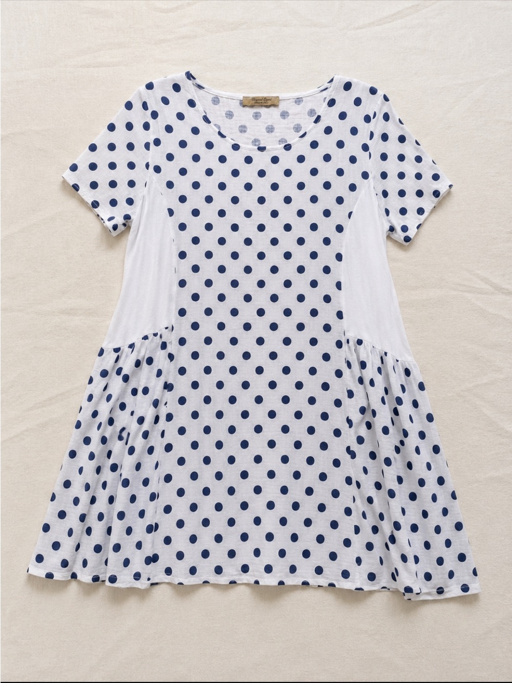 Beyond Capri Italian Linen Blend Polka Dot Dress One Size Blue White Tunic